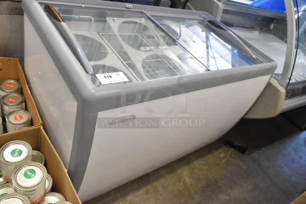 KoolMore KM-ICD-49SD ice cream dipping cabinet, new scratch and dent, with sliding glass door, 8 tubs, 115V, 1 phase.