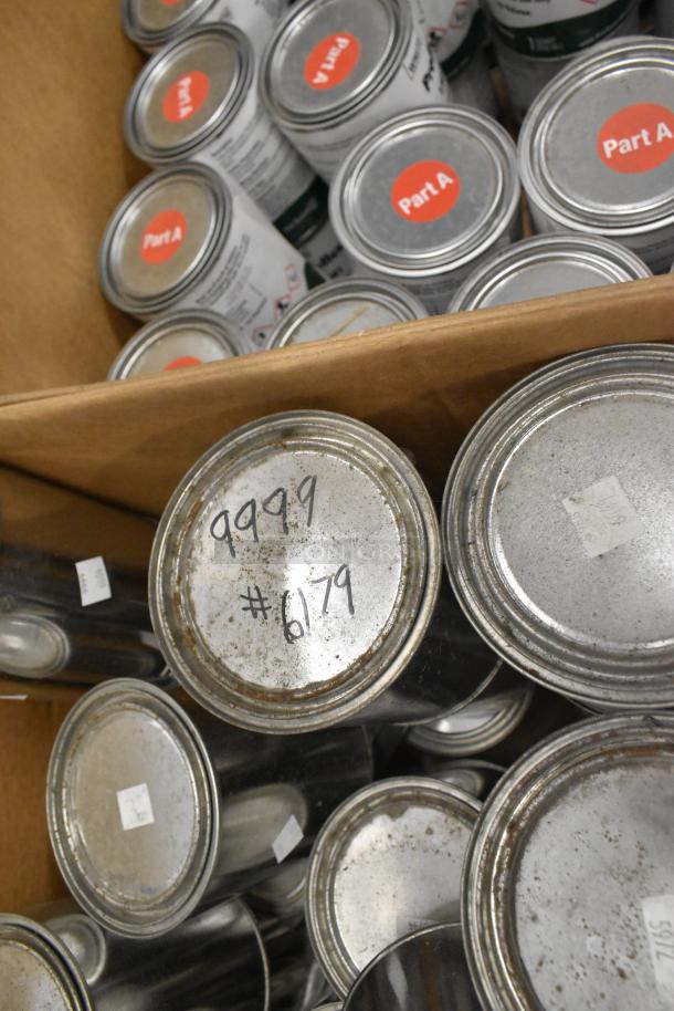 180 Pro Guard Chemical cans, including Proflex Primer 1501 Part A, Part B, 9109, with visible part labels, in a box.