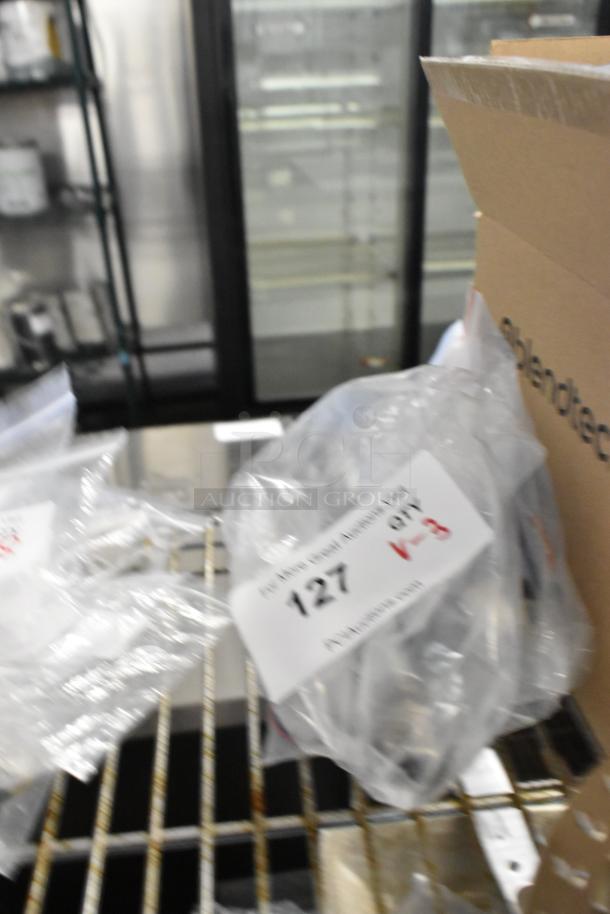 Three brand new items: Giles 40956 Hose with swivel fitting, Estella running capacitor, and Hoshizaki float switch.