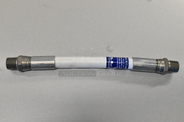 Giles 40956 hose, 1/2 NPT x 11.5 in, stainless steel with swivel fitting, new condition, labeled with specs.