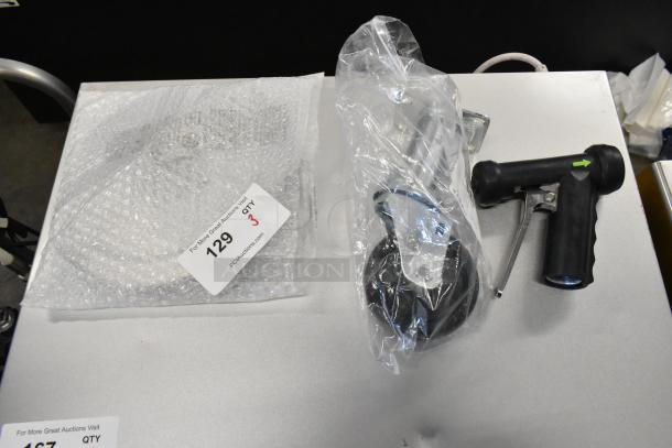 3 brand new scratch and dent items including Frymaster 8101494 caster, 4" without brake swivel, wrapped in packaging.