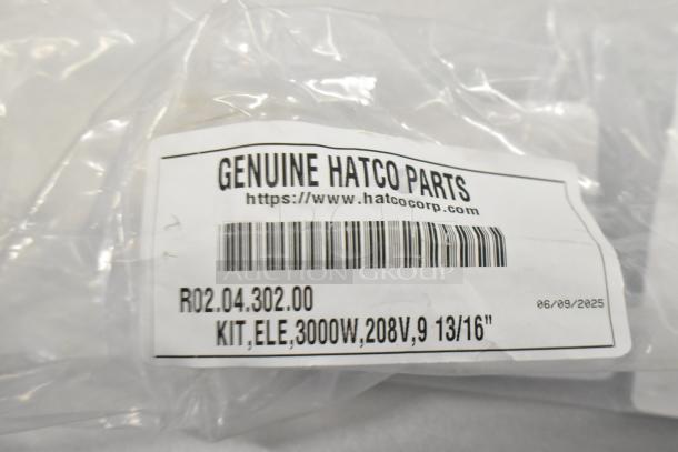 Genuine Hatco R02.04.302.00 Element, 3000W, 208V, in original packaging, label reads "Genuine Hatco Parts."