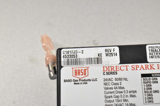 BASO Gas Products Direct Spark Ignition module, model C161FJD-2, 24VAC, with label showing 4533053, new condition.