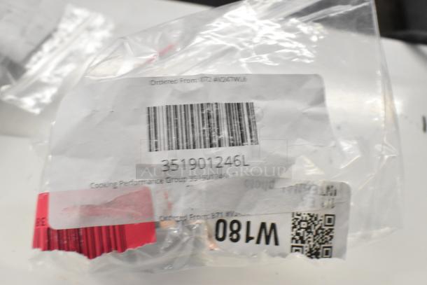 Clear plastic bag with barcode label showing Cooking Performance Group 351901246L relay. New condition.