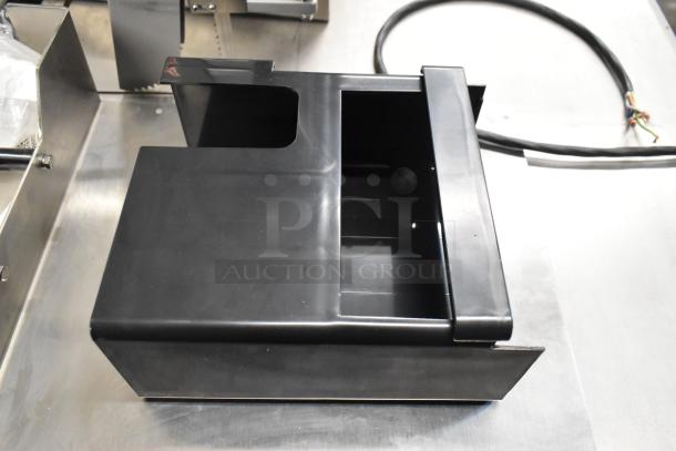 Choice Black 4-Section Countertop Cup, Lid, and Straw Organizer, new, scratch and dent condition, plastic material.