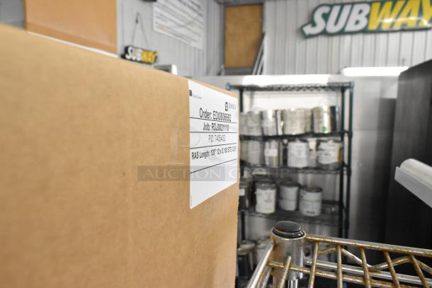 Box of 3 new scratch and dent 120" plastic strips, label EDI0006692 visible, auction includes label details.