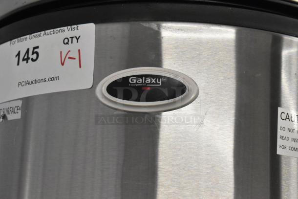Brand new 2024 Galaxy 177RWGB90 90 Cup Electric Rice Warmer, 120V, 1 Phase, with minor scratches, labeled for auction.