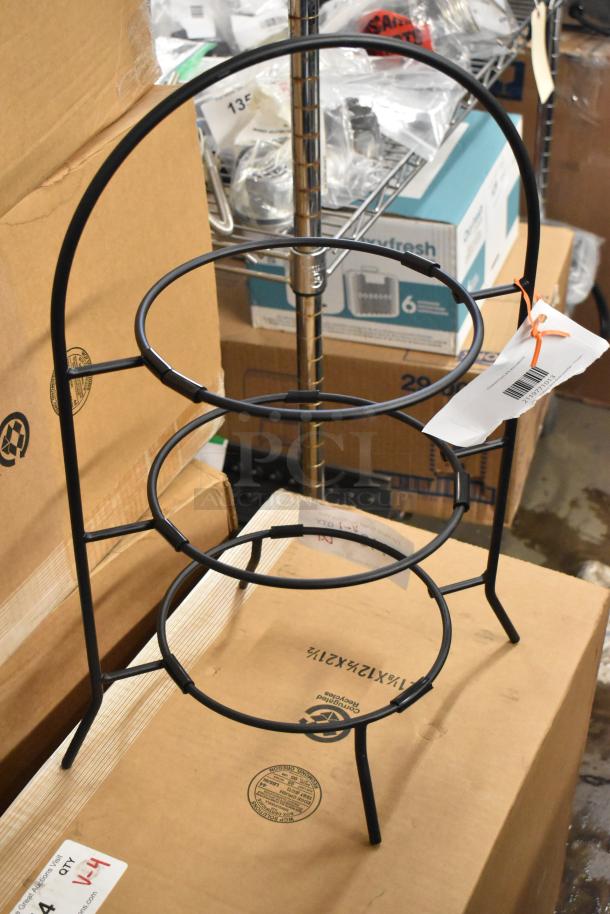 BRAND NEW Cal-Mil 977-10-13 Iron Three Tier Black Wire Bowl and Plate Display, 11 3/4"x11 3/4"x20", minor scratches.