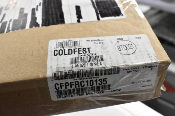 Box with "ColdFest CFPFRC10135" label, indicating a fixed nozzle pump with cover, part of a scratch and dent auction lot.