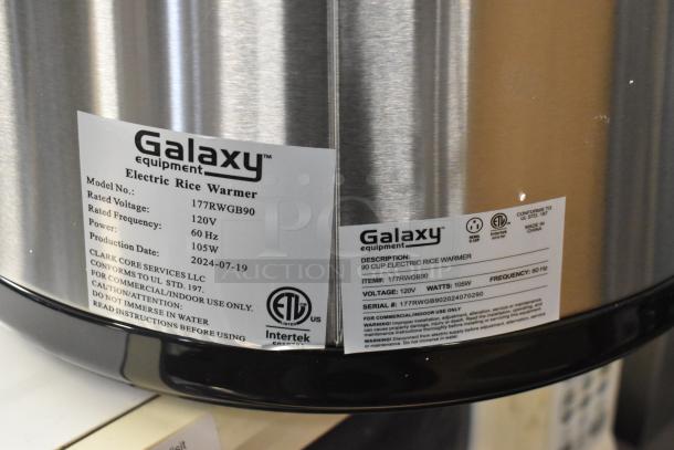 BRAND NEW SCRATCH AND DENT! 2024 Galaxy 177RWGB90 electric rice warmer, 90 cup capacity, 120V, 1 phase, visible labels.