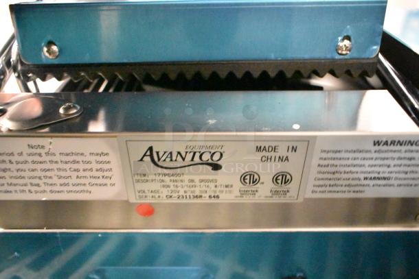 Brand new Avantco 177PG400T commercial panini grill with timer. Grooved plates, 19 5/8" x 9 1/8" surface, 120V, 1 phase.
