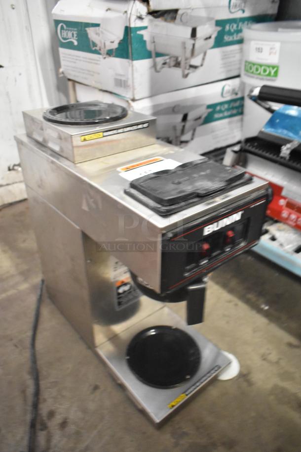 Bunn VP17-2 stainless steel commercial countertop coffee machine, 2 burners, 120 volts, visible brand label, good condition.