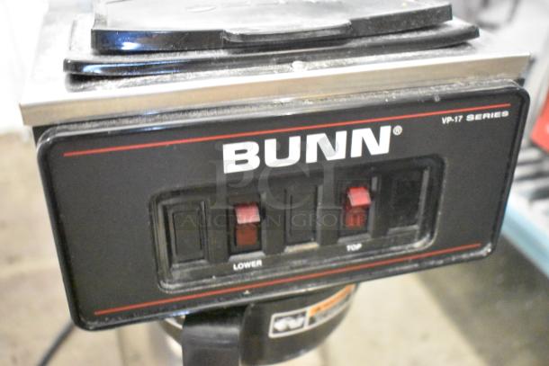 Bunn VP17-2 stainless steel commercial coffee machine, dual burner, 120 volts, phase 1, countertop model.