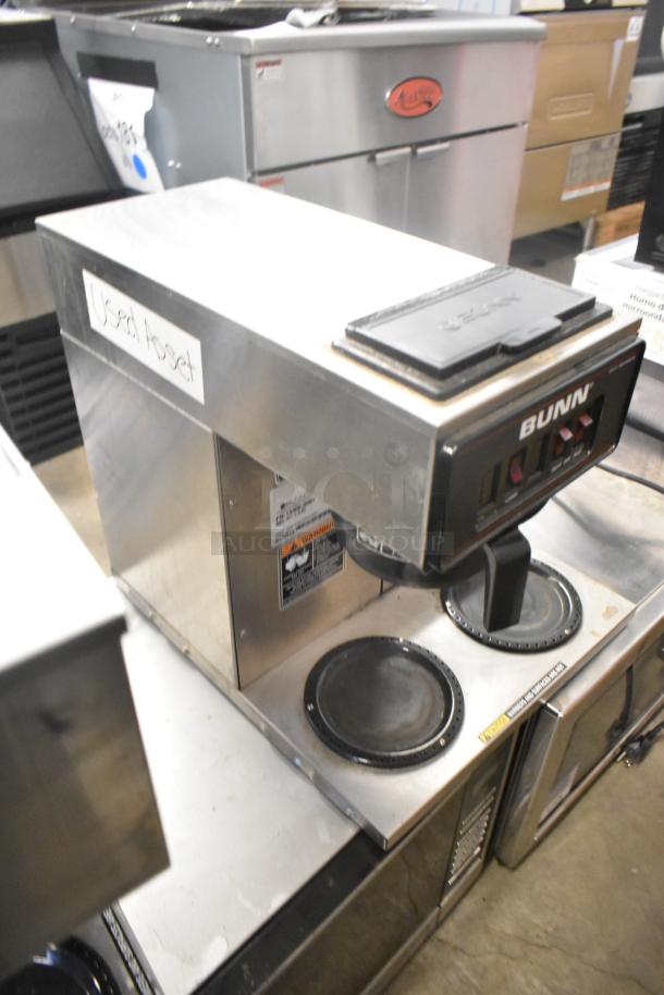 2021 Bunn VP17-3 stainless steel commercial coffee machine with 3 burners, used condition, 120 volts, 1 phase.