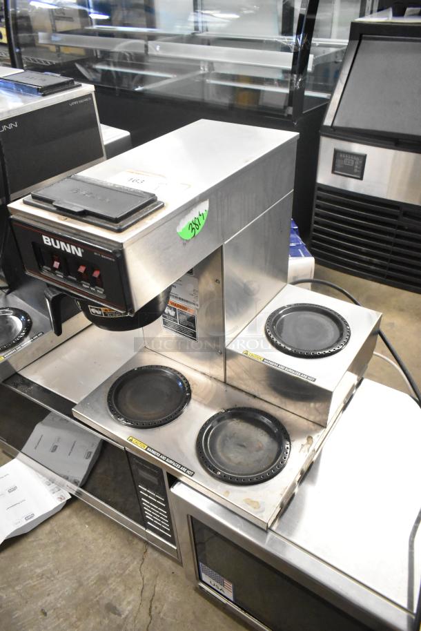 2021 Bunn VP17-3 stainless steel commercial coffee machine with 3 burners, 120 volts, 1 phase. Good condition, visible labels.