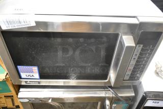 2021 Amana RCS10TS stainless steel commercial microwave oven, 120 volts, 1 phase. Visible USA sticker and model controls.