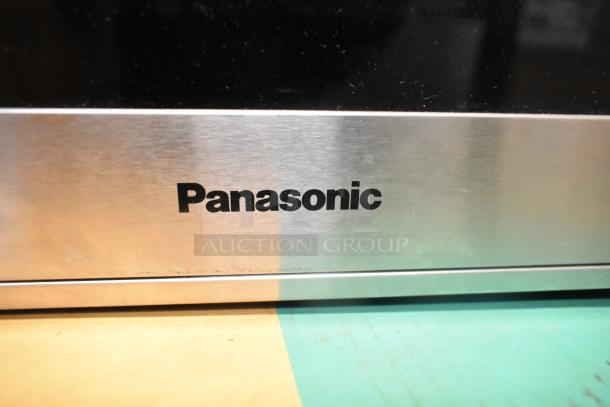 Panasonic stainless steel countertop microwave oven, 120 volts, 1 phase, brand logo visible on the front.