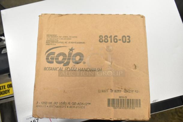 Box of Gojo Botanical Foam Handwash, 3x1250ml refills, model 8816-03; minor cosmetic dents; expiry 06/2028.
