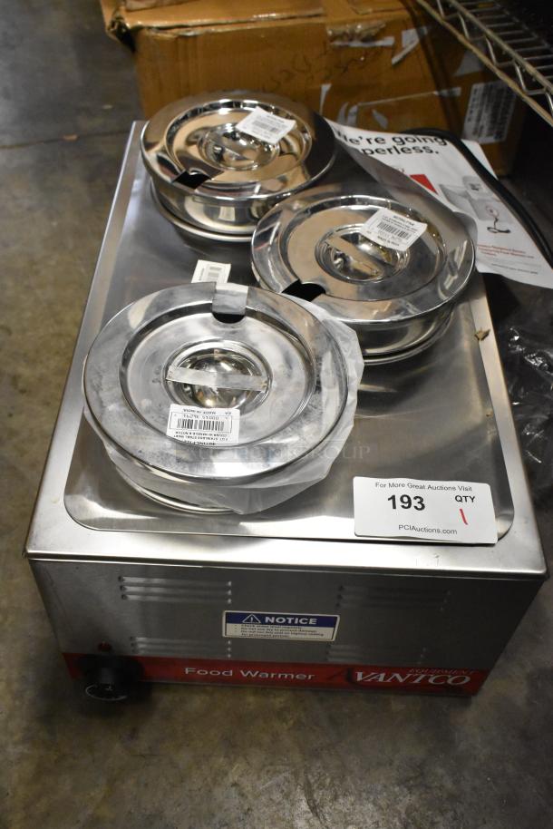 BRAND NEW 2025 Avantco 177W50 Stainless Steel Food Warmer, countertop design, scratch and dent, 120V, 1 phase, with drop-in bins.