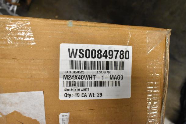 Cardboard box labeled "WS00849780," containing new Clariant DRI packets and towels. Box size: 24x40, Qty: 10, Weight: 29.