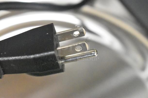 Close-up of the power plug for a Galaxy 177RWGB90 electric rice warmer, 120 volts, 1 phase. Brand new, scratch and dent condition.
