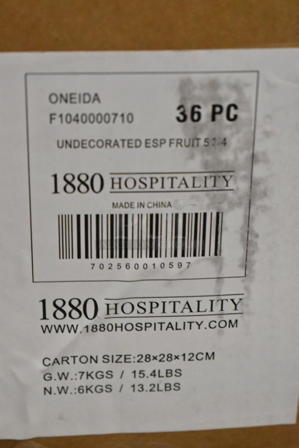 Label for Oneida F1040000710 bowl, 36 pieces. Made in China. Dimensions: 28x28x12cm, Weight: 7kg/15.4lbs.
