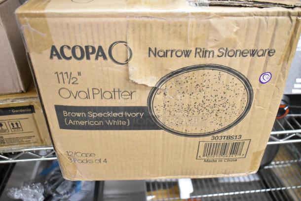 Acopa 11 1/2" Oval Platter box, Brown Speckled Ivory, item 303TBS13, 12/Case, new condition.