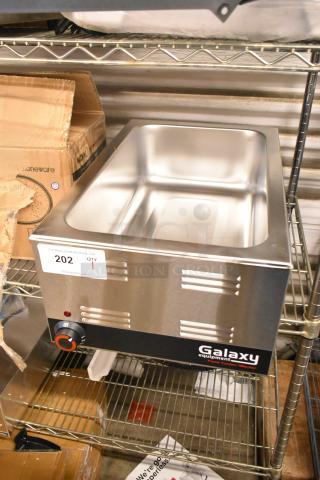 Brand new Galaxy 177GWC50E 12"x20" electric countertop food warmer, 120V, with minor scratches. Model label visible.