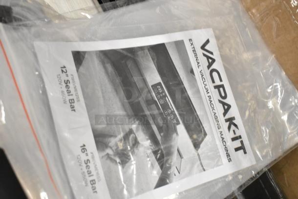 Brand new VacPak-It 186VME12SS vacuum packaging machine flyer in packaging, featuring 12" seal bar, 120V.