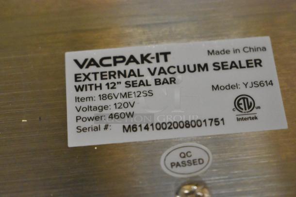 VacPak-It 186VME12SS stainless steel vacuum sealer, brand new, scratch and dent condition, 12" seal bar, 120V, QC passed.