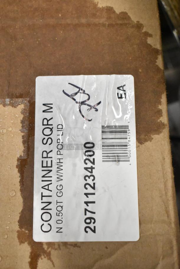 Box of OXO Good Grips 0.5 Qt. food storage containers, labeled as scratch and dent, with barcode 29711234200.