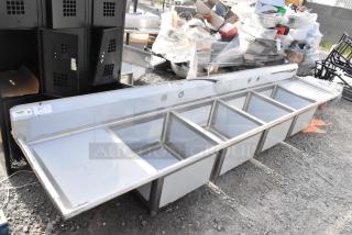 BRAND NEW SCRATCH AND DENT! Regency 600S42424224 Stainless Steel 4 Bay Sink w/ Dual Drain Boards. No Legs. - Item #1218239