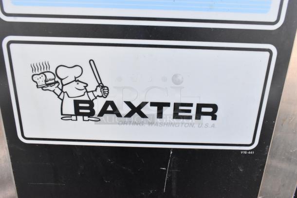 Baxter RP100 Stainless Steel Roll In Rack Proofer, Model PC151DD, 208/240V, 1 Phase, with Baxter logo visible.