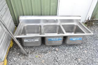 Stainless Steel 3 Bay Sink. No Legs. - Item #1218243