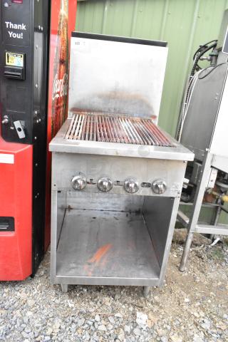 Jade Range JSR-24B stainless steel commercial charbroiler grill, natural gas, with under shelf and backsplash, used condition.
