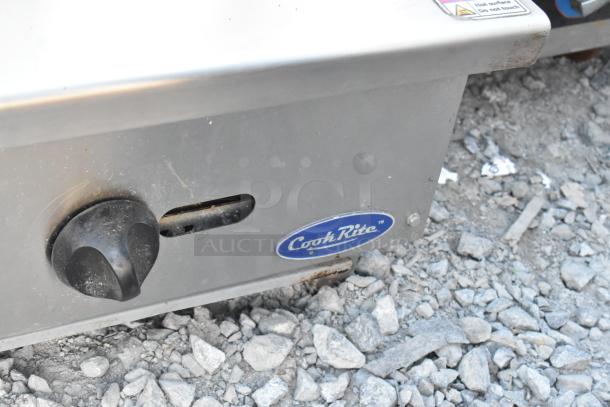 Cook Rite stainless steel commercial countertop gas charbroiler grill, features control knob and brand label.