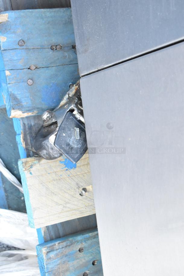 Giles EOF-24 stainless steel commercial fryer, 3-bay, electric, with dumping station on casters, 480V, 3-phase.