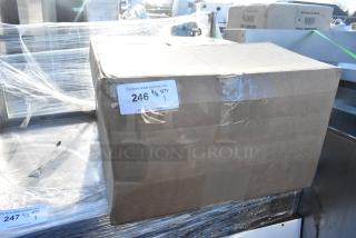 Box containing a brand new Winholt 962LUG8GY gray lug with matching lid, in excellent condition, visible auction label.