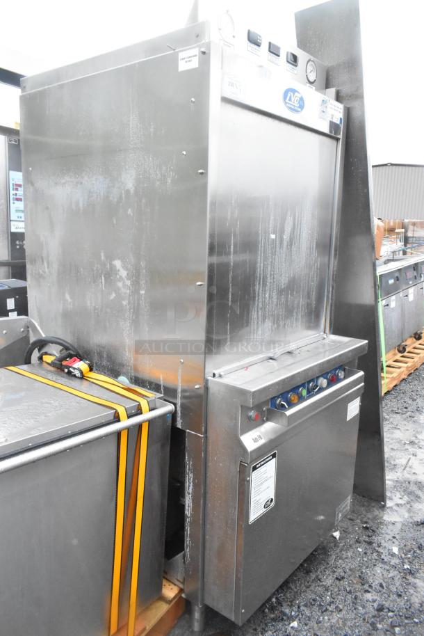 LVO Stainless Steel Commercial Front Load Pot and Pan Washer, used condition, visible control panel, and brand label.
