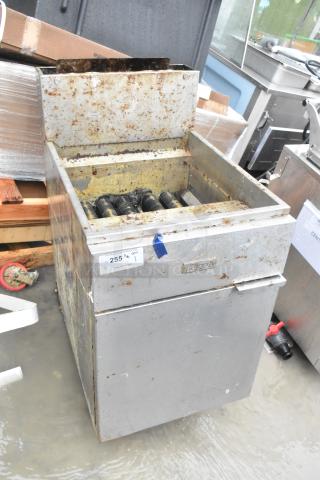 Migali Stainless Steel Commercial Floor Style Gas Powered Deep Fat Fryer on Commercial Casters. - Item #1218280