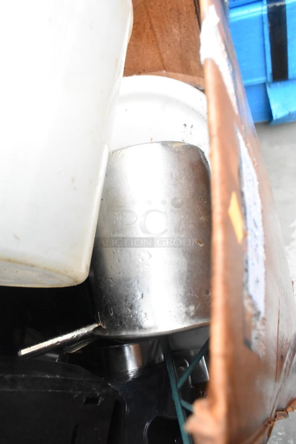 Lot of various items including a metal napkin dispenser and plastic bin, mixed condition, in a box.