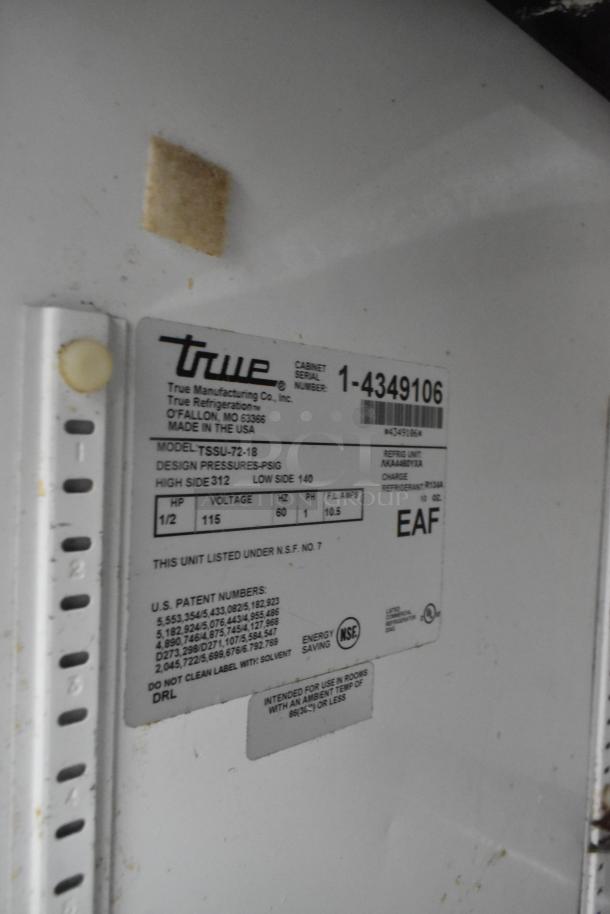 True TSSU-72-18 prep table label, showing model, voltage (115V), phase (1), NSF and energy-saving certifications.