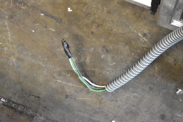 Hatco GRAH-36 commercial heat strip, metal construction, 120V, 1 phase. Shows wiring with reinforced cable and taped end.