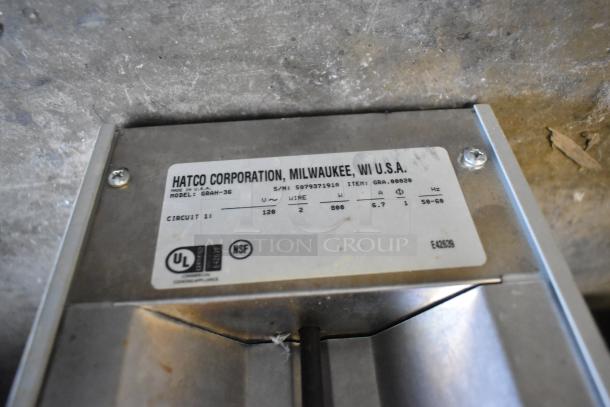 Hatco GRAH-36 metal commercial heat strip, 120V, 1 Phase, with label showing model and serial number, good condition.