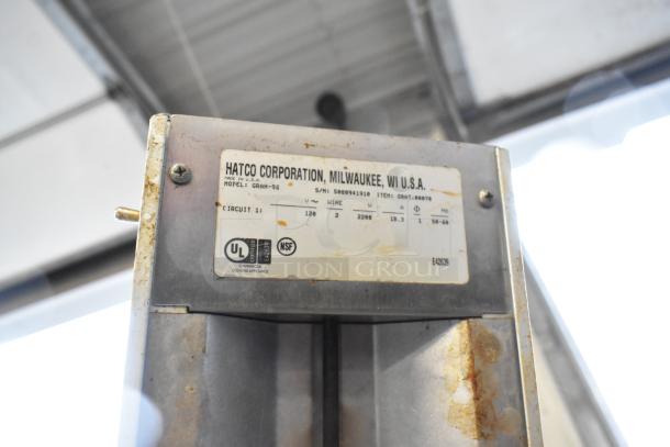 Hatco GRAH-96 metal commercial heat strip, 120V, 1 phase, with visible wear, manufacturer's label and certifications shown.