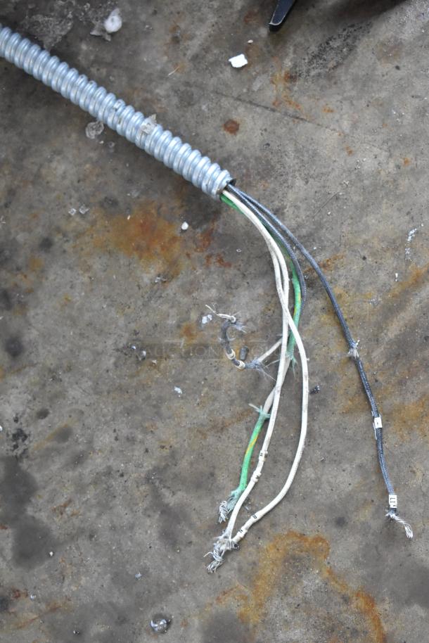 Hatco GRAH-96 commercial heat strip wiring on a concrete surface. 120 Volts, 1 Phase. Visible cords frayed, needs repair.