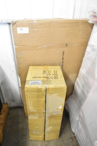 Two brand new scratch and dent items in packaging: USA Aquatic Bar Float and Regency 600T3048G Stainless Steel Table.
