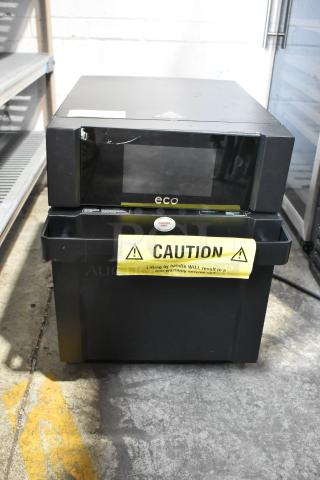 2025 Turbochef ECO Rapid Cook Oven, black, countertop, electric, 208/240V, 1-phase. Minor front scuff, caution label visible.