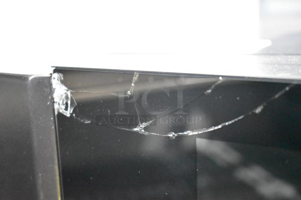 Cracked glass panel on 2025 Turbochef ECO Rapid Cook Oven, commercial electric, 208/240V, 1 phase. Visible damage on corner.