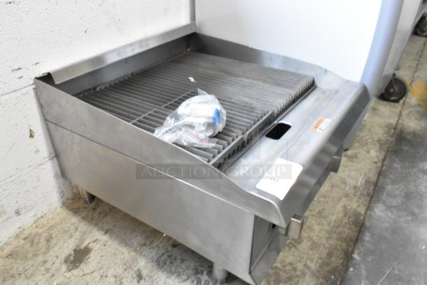 BRAND NEW Cooking Performance Group 351CRCPG24NL stainless steel commercial charbroiler, 80,000 BTU, natural gas, countertop model.